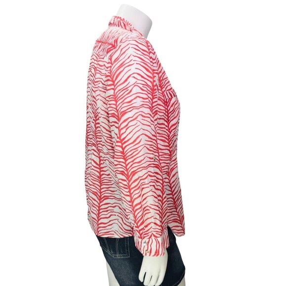 Chico's Womens Top Zebra Stripe Pink Cotton Long Sleeve Pockets Size 3 | XL - Picture 9 of 13